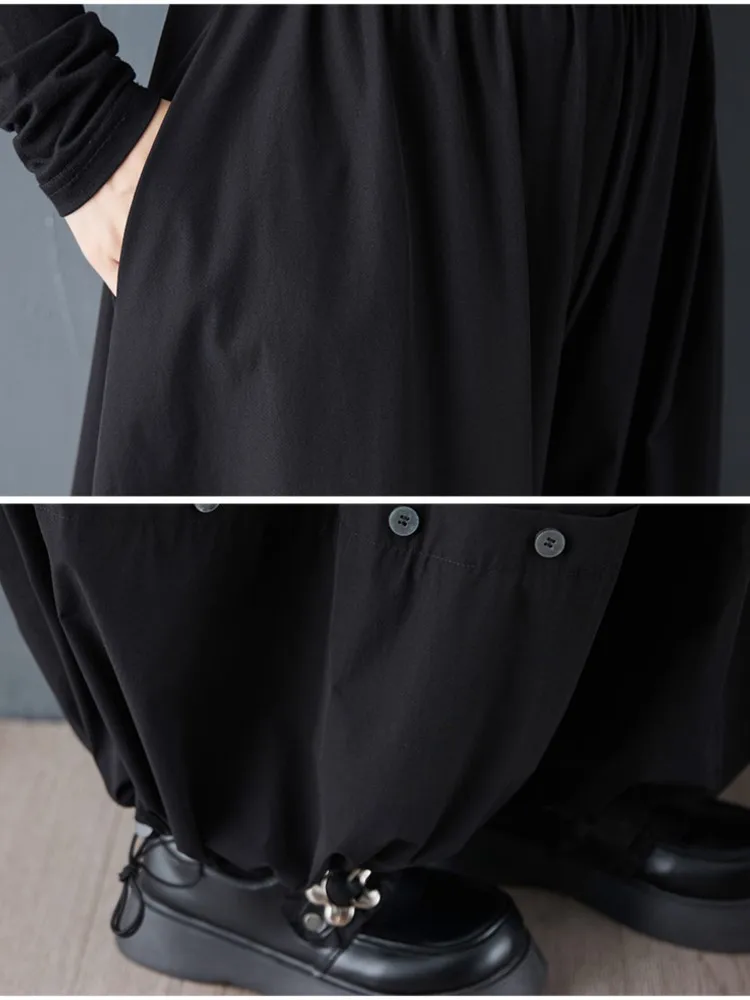 المتضخم ربيع الخريف بنطال ذو قصة أرجل واسعة المرأة مرونة موضة عادية السيدات بنطلون فضفاض امرأة مرونة الخصر السراويل