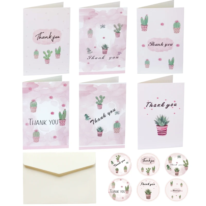 6Sets Floral Thank You Cards with Envelopes & Stickers Assorted Blank Inside Folding Card Wedding Party Invitation Greeting Card