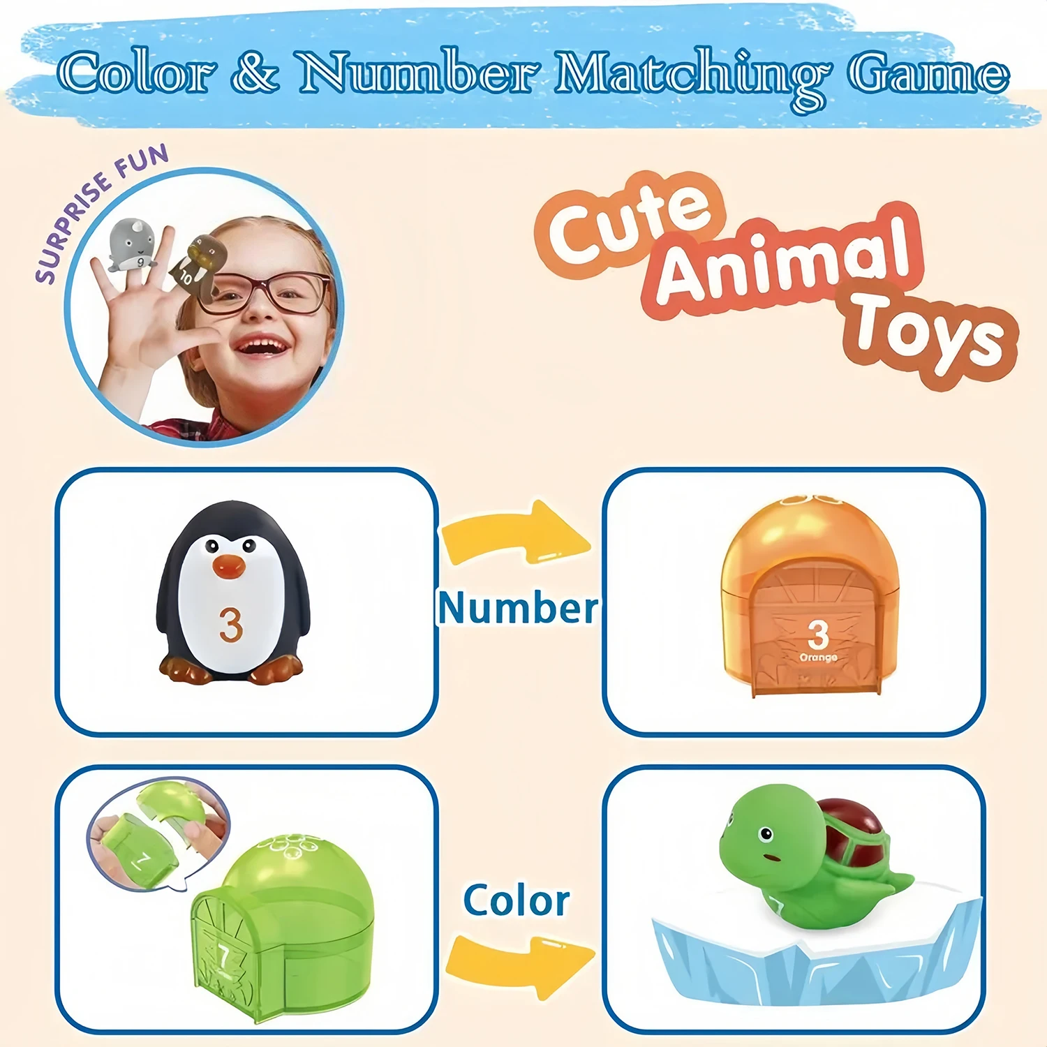 Montessori-Farbform-Matching- und Zählspielzeug für Kleinkinder, Überraschungs-Party-Geschenk für Kleinkinder, Entwicklungs-Feinmotorik