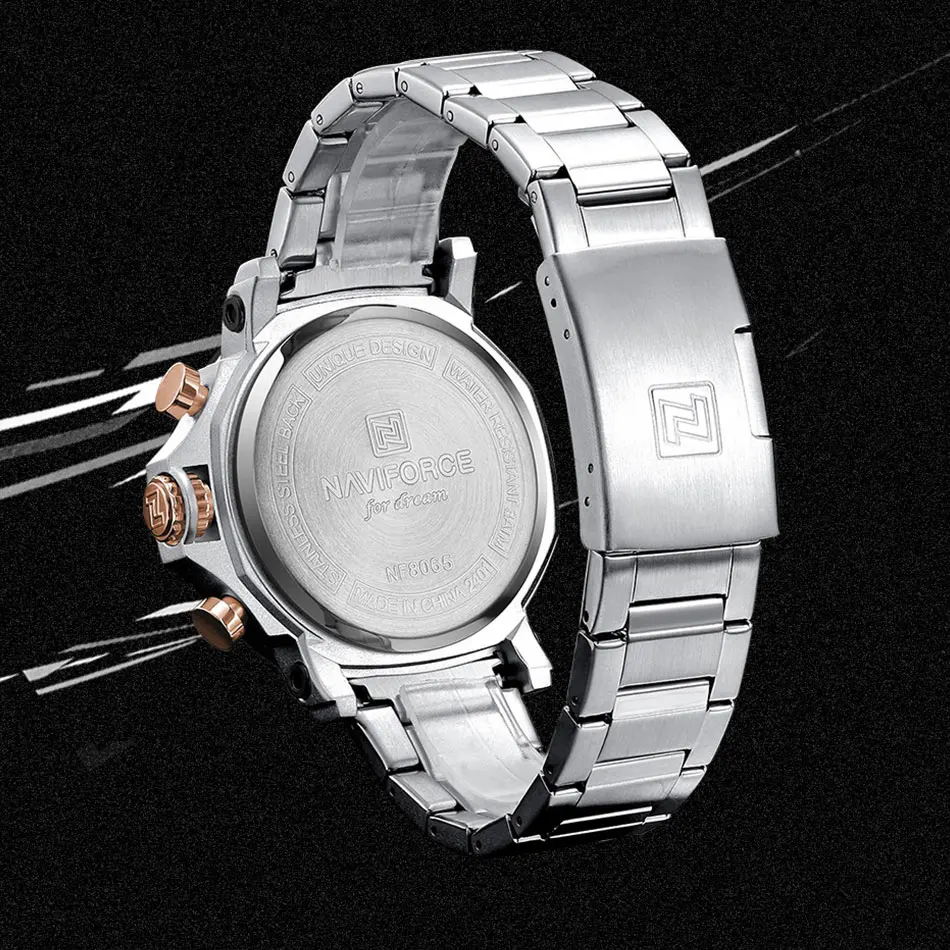 Top Marke NAVIFORCE Business Quarzuhr Herren Uhren Voller Stahl Wasserdicht Chronograph Armbanduhr Männer Wasserdicht Geschenk 8065