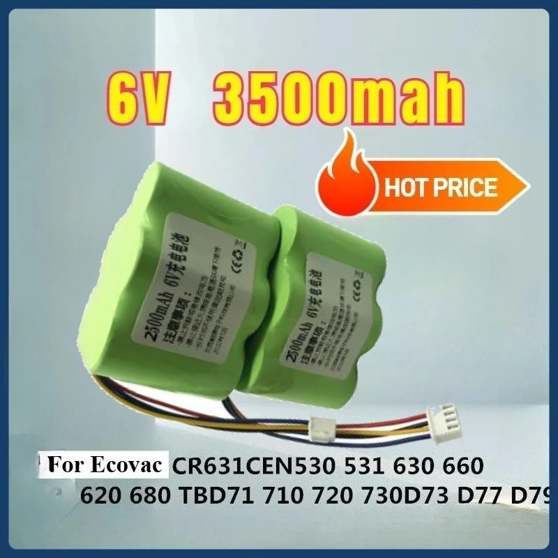 

For Ecovacs Deebot TBD71/710/720 CEN630 CR631/660/620/680 2PCS 6V 3500mAh Battery