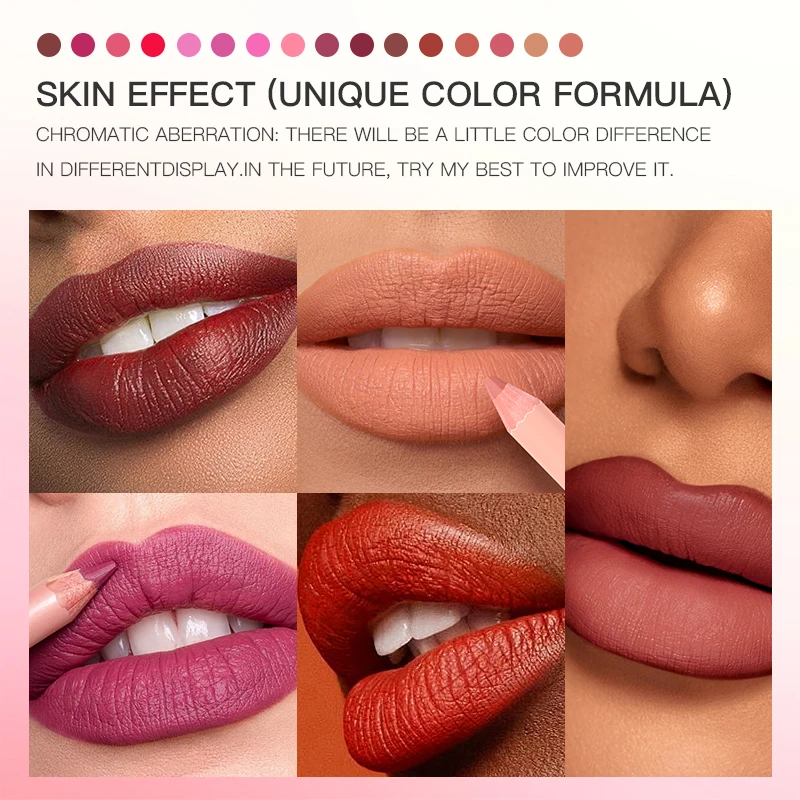 USHAS Lápiz labial de madera de 16 colores: acabado natural, duradero, a prueba de manchas, cremoso y preciso