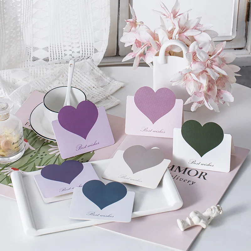 1pc Mixed Color LOVE Heart Shape Greeting Card Valentines Day Gift Wedding Invitations Card Romantic Message Thank You Card