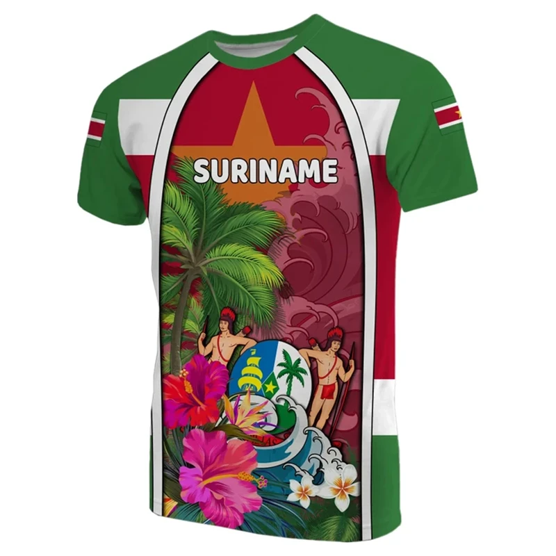 Suriname Flag Men's T-shirt SR National Emblem Print Clothing Ropa Hombre Summer O-neck Oversized Fashion Short Sleeve GYM Tops