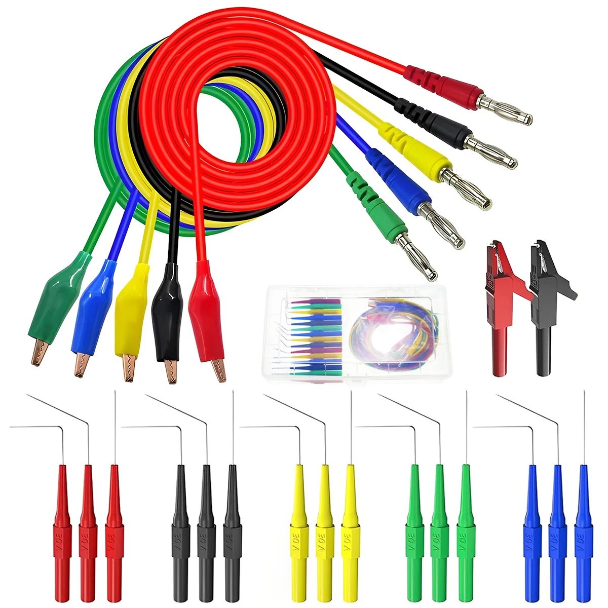 22Pcs Back Probe Kit Automotive Test Leads 4MM Banana Plug Alligator Clip Test Lead with 3 Angles Back Probs Pins for Car Repair