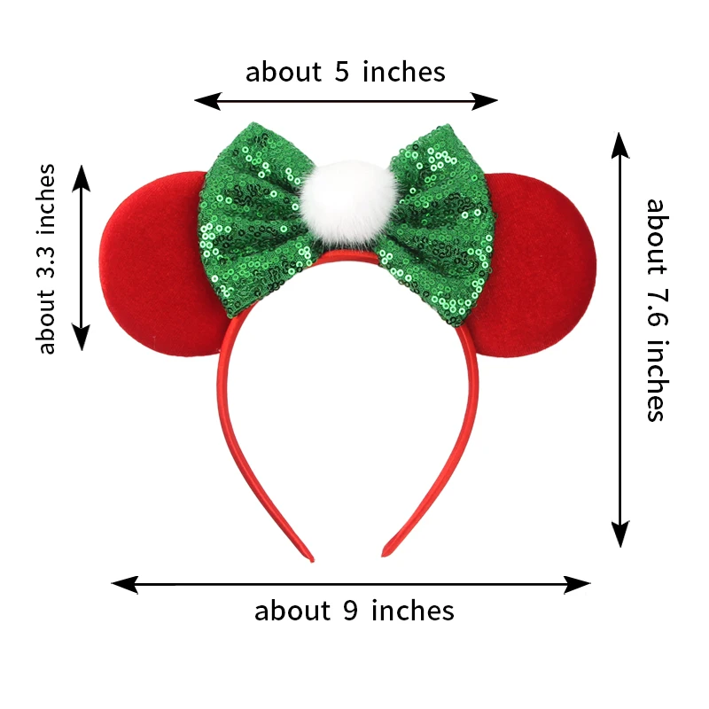 1pc classica fascia natalizia con paillettes fiocco decorazione in peluche carino Topolino Minnie Mouse orecchio cerchio per capelli vacanza Disney accessorio per capelli