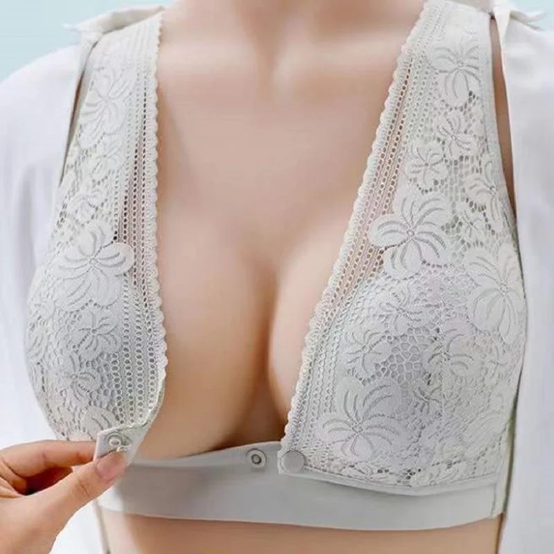 

Pregnant Women Underwear Maternity Nursing Bra Breastfeeding Bra Front-Close Bralette Intimate Clothes Plus Lace Cotton