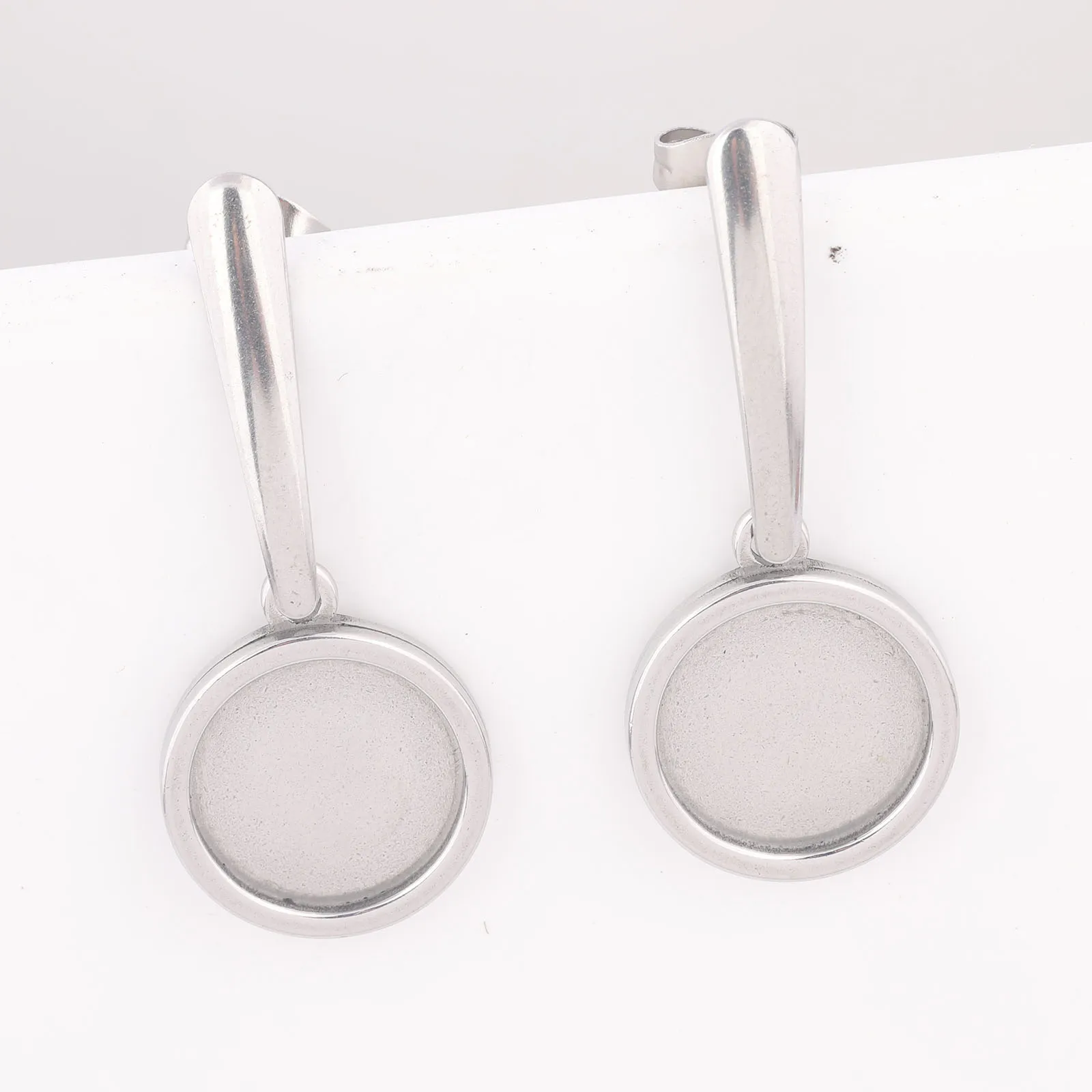 10pcs Stainless Steel Fit 12mm Cabochon Earring Base Setting Blanks Diy Post Bar Earring Studs Findings For Jewelry Making