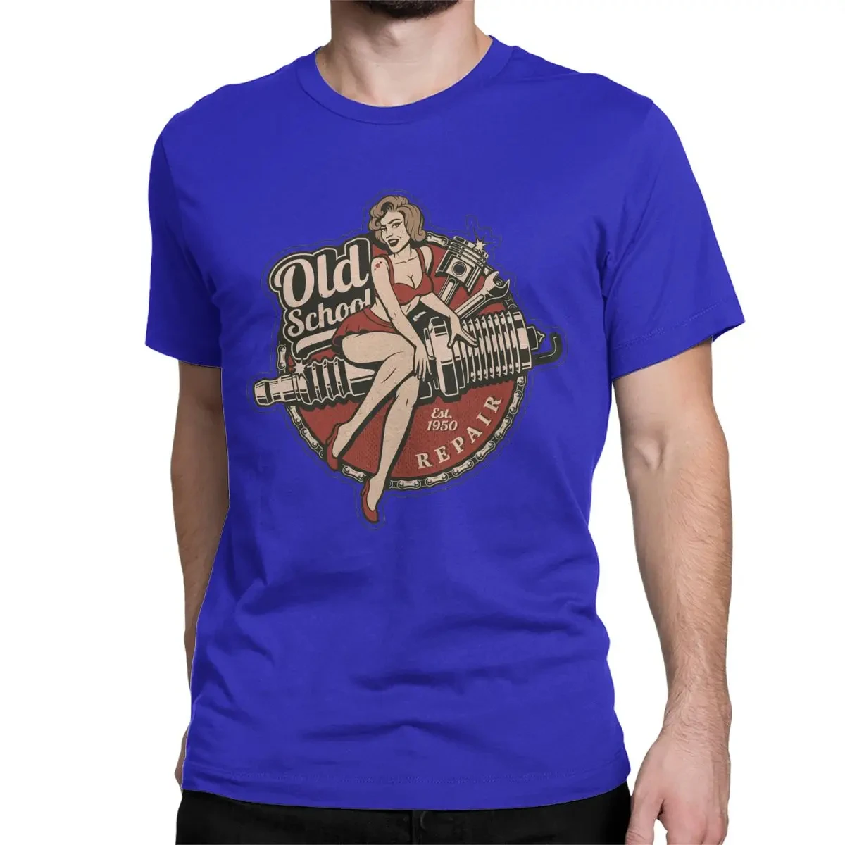 Pinup Old School T Shirt Men Cotton Awesome T-Shirts Route 66 Mother Road American Retro Tees Short Sleeve Clothes Big Size