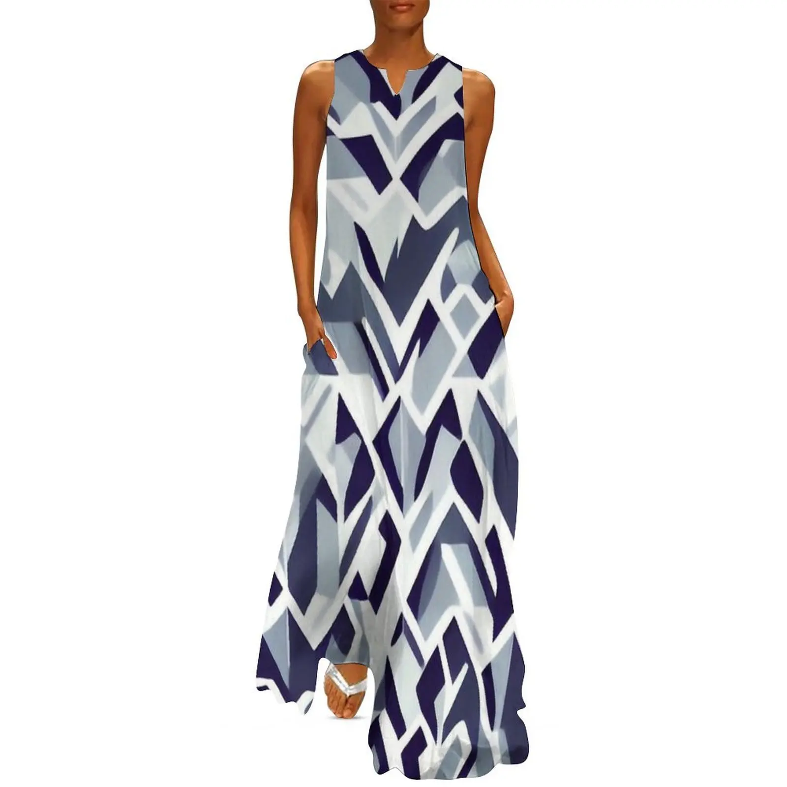 

Abstract Geometry Design in Shades of Grey Long Dress summer dresses for women 2025 evening dresses women