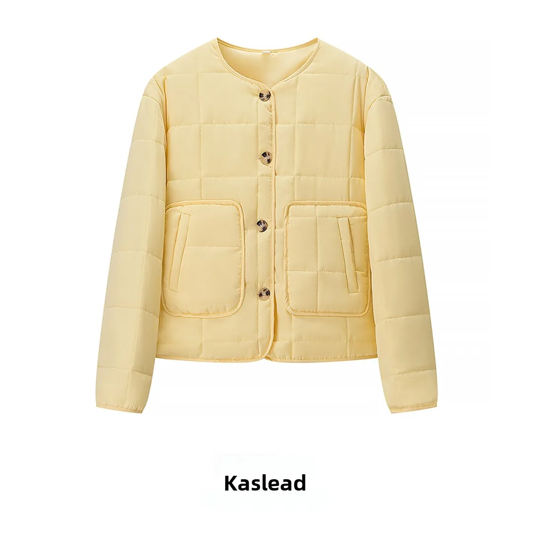 

KASLEAD New Women's Faionable mat Plaid Cotton Jaet Street Sle ort Outerwear Polyester Fiber Ladies Coat