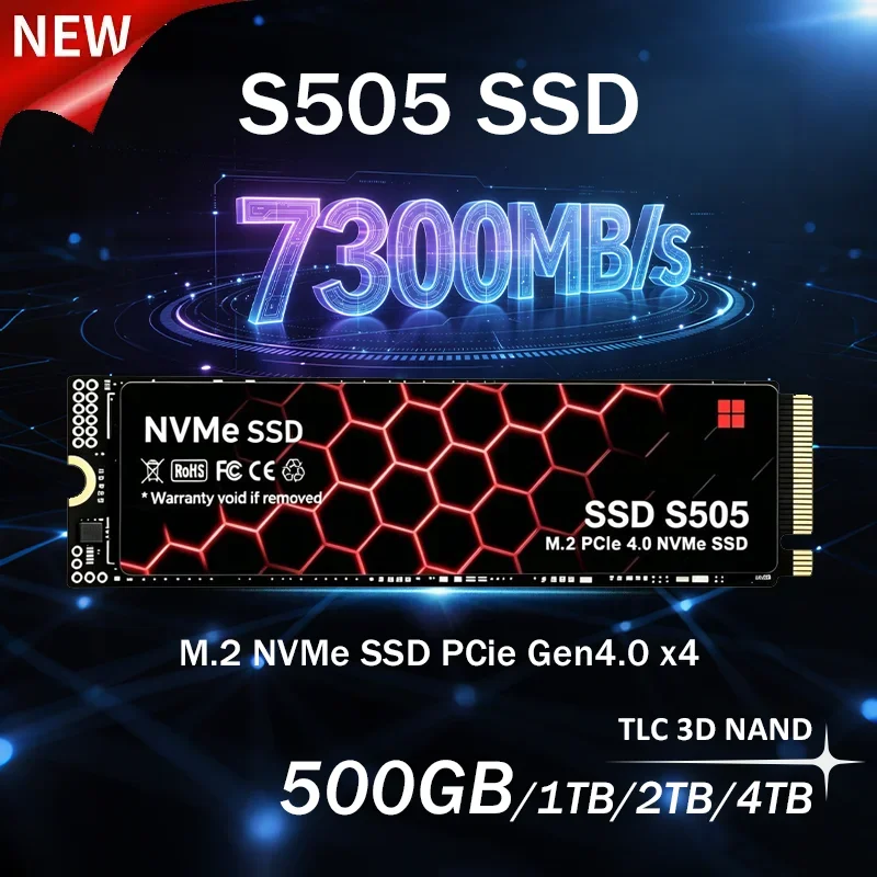 2026 NEW S505 M.2 2280 NVMe SSD PCIe Gen4.0 x4 Up to 7300MB/s TLC 3D NAND Internal Solid State Drive for Laptop Desktop PS5