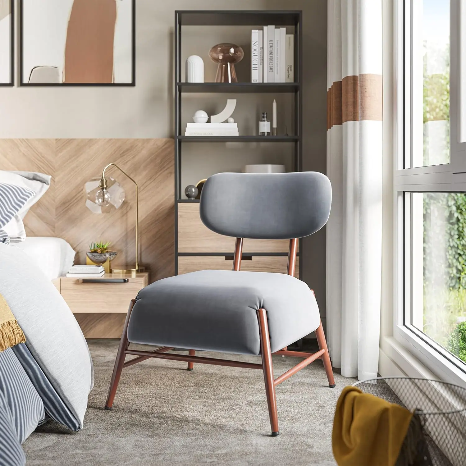 

Belleze Velvet Accent Chair, Mid-Century Vintage Armless Living Room Chair With Metal Legs, Comfy Modern Upholstered Corner