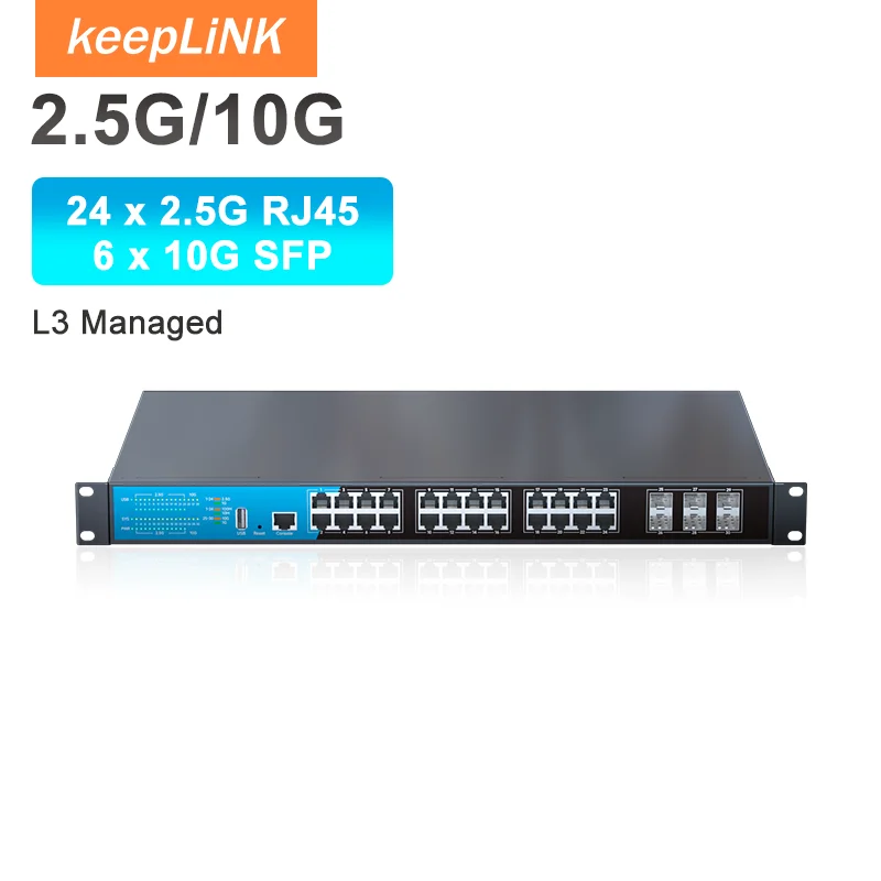Bullscom 30-Port Multi-Gigabit Layer 3 Managed Network Switch 24x 2.5G RJ45+ 6x 10G SFP+ Rack-Mounted for High-Speed Data Center