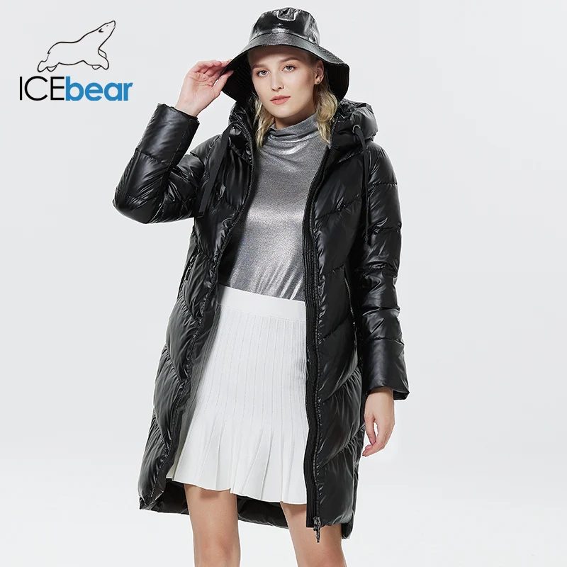 ICEbear 2023 New Hooded Winter Women\'s Jacket Fashion Casual Slim Long Warm Cotton Coat Brand Ladies Parkas  GWD20302D