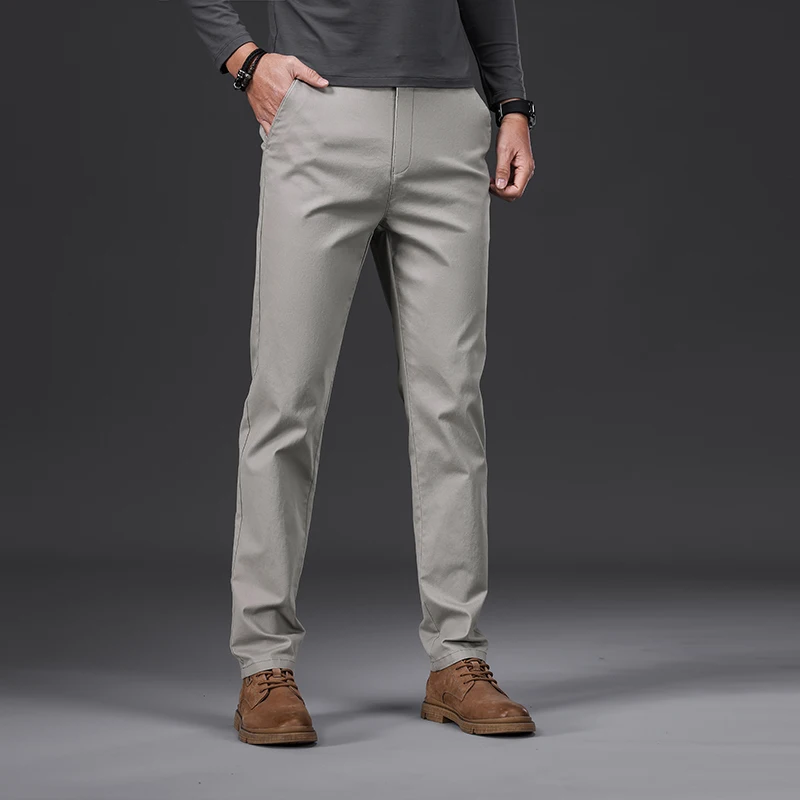 97% algodão clássico calças casuais masculinas novo macio aconchegante elasticidade em linha reta calças de negócios moda roupas de marca tamanho 28-38