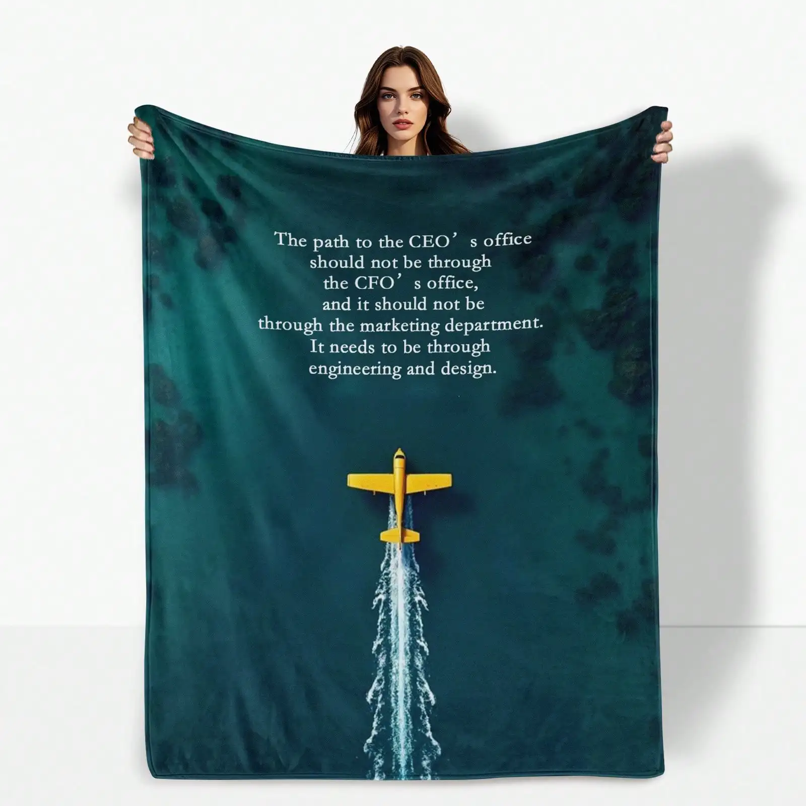 Aviation Themed Blanket Featuring Inspirational Work Quotes And Technology Motifs For A Motivational And Stylish Home Decor Piec