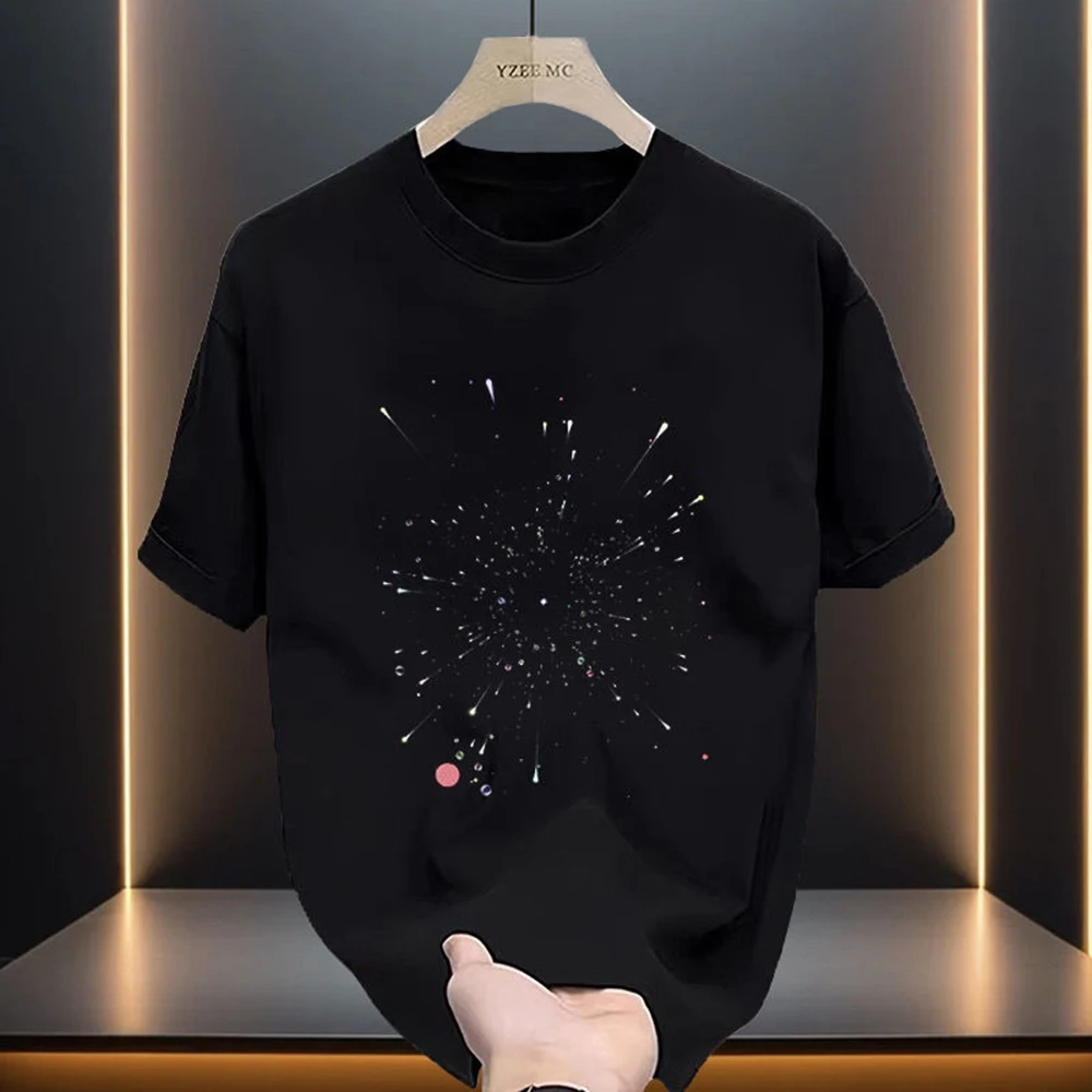 Men Tshirt Y2k Starry Sky Casual Cotton T-Shirt Streetwear Fashion Versatile Simple Comfort Short-Sleeve Top Men'S Clothing 2025
