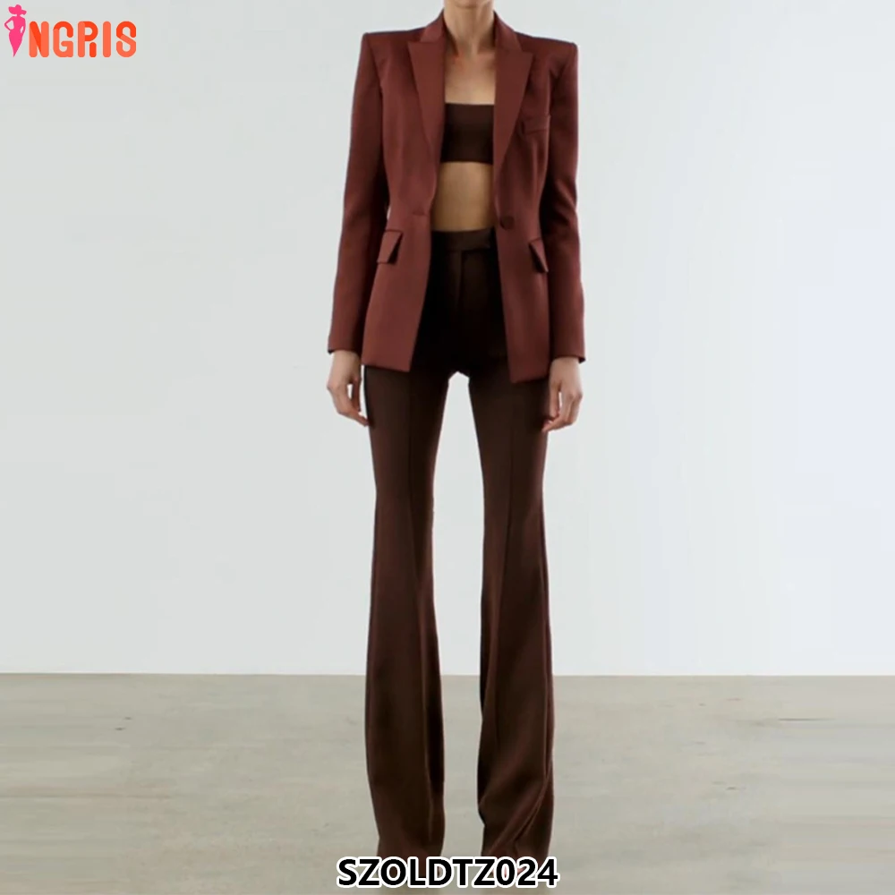 

Fashion lace stitching slim fit single button bell bottom pants two piece suit jacket women suit tuxedo women suit-SZOLDTZ024