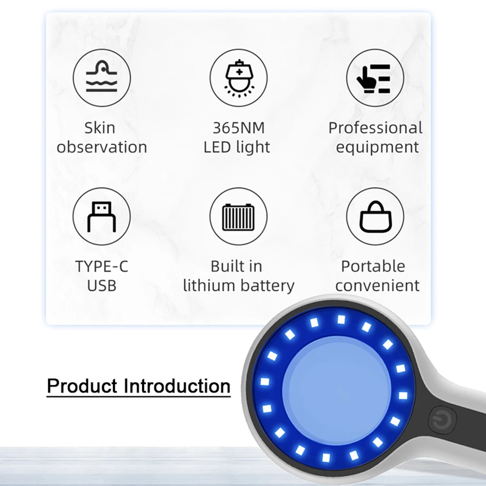 Lampa Wooda do analizy skóry, analizator skóry z lupą UV do testowania skóry twarzy, lampa Wooda do analizy skóry, wykrywanie, pielęgnacja osobista