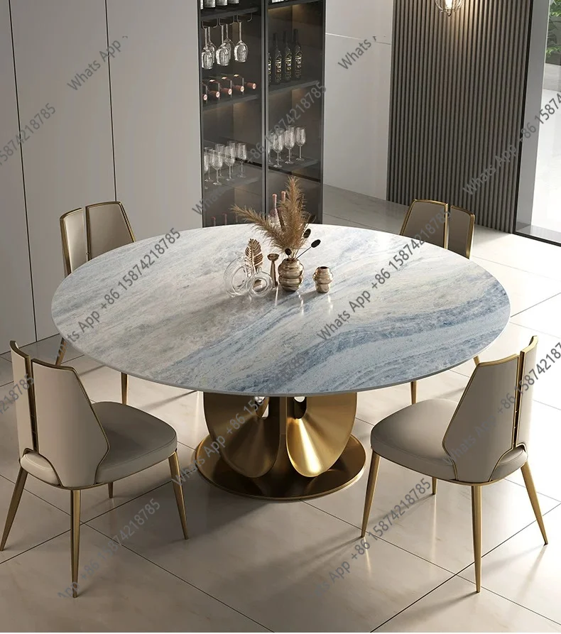 Mn High-end Luxury Stone Countertop Marble Italian Light Luxury Round Dining Table Living Room Home
