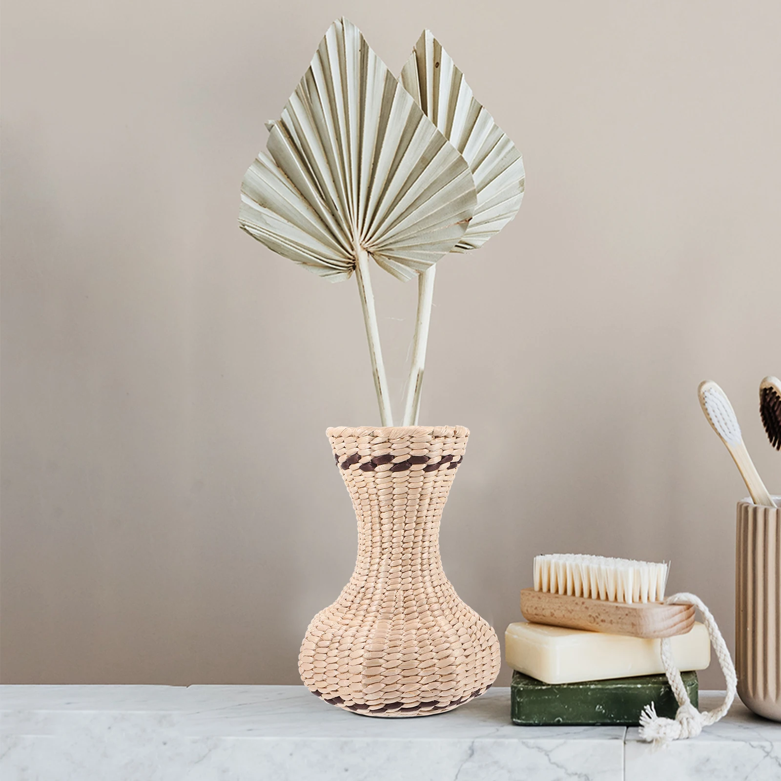 

Woven Straw Vase Small Size Flower Basket Cattail Grass Planter Decor Container Arrangement Centerpieces Rustic Style Home