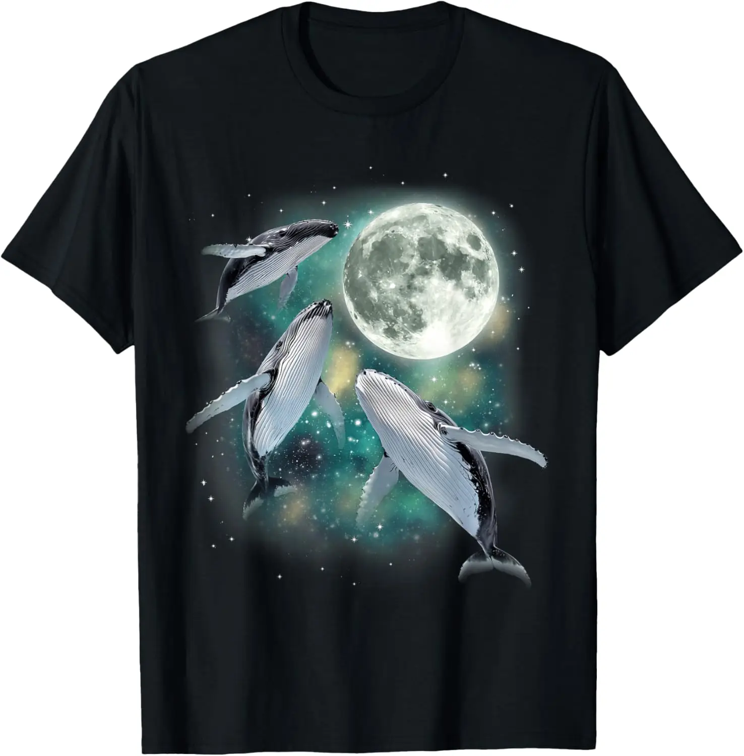 

Humpback Whales Galaxy Full Moon Graphic Tee Men's Short Sleeve Casual Round Neck T-Shirt