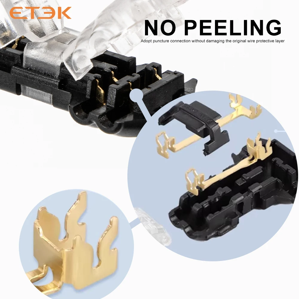ETEK Wire connectors universal compact wire T-shaped/D-type with locking buckle, no welding, no stripping, plu