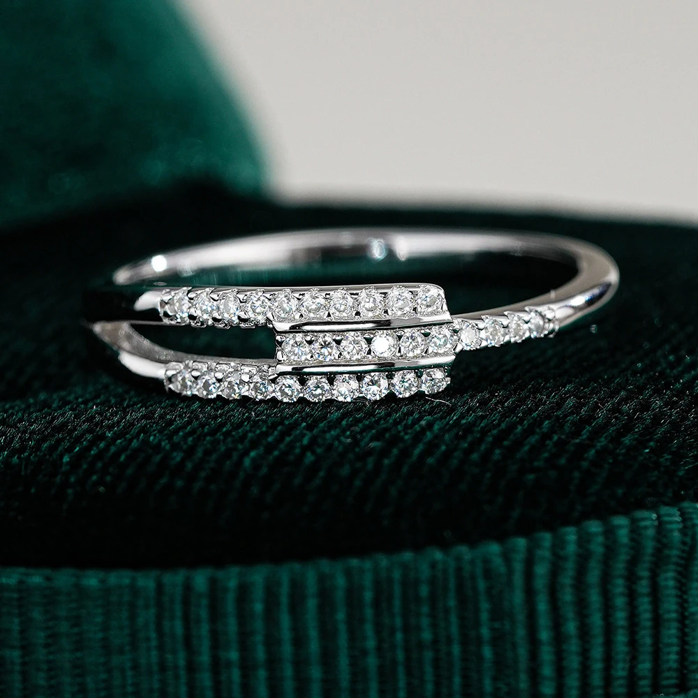 Serenity All Moissanite Row Rings Women Girl Gift S925 Jewelry 100% Solid Silver Sparkling Lab Diamond Asymmetrical Ring Hip Hop