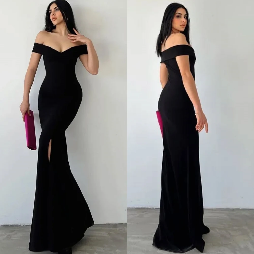 

Customized Graceful Jersey Mermaid Evening Dress Exquisite V-Neck Off the Shoulder Prom Dress Fashion Special Occasion Gowns