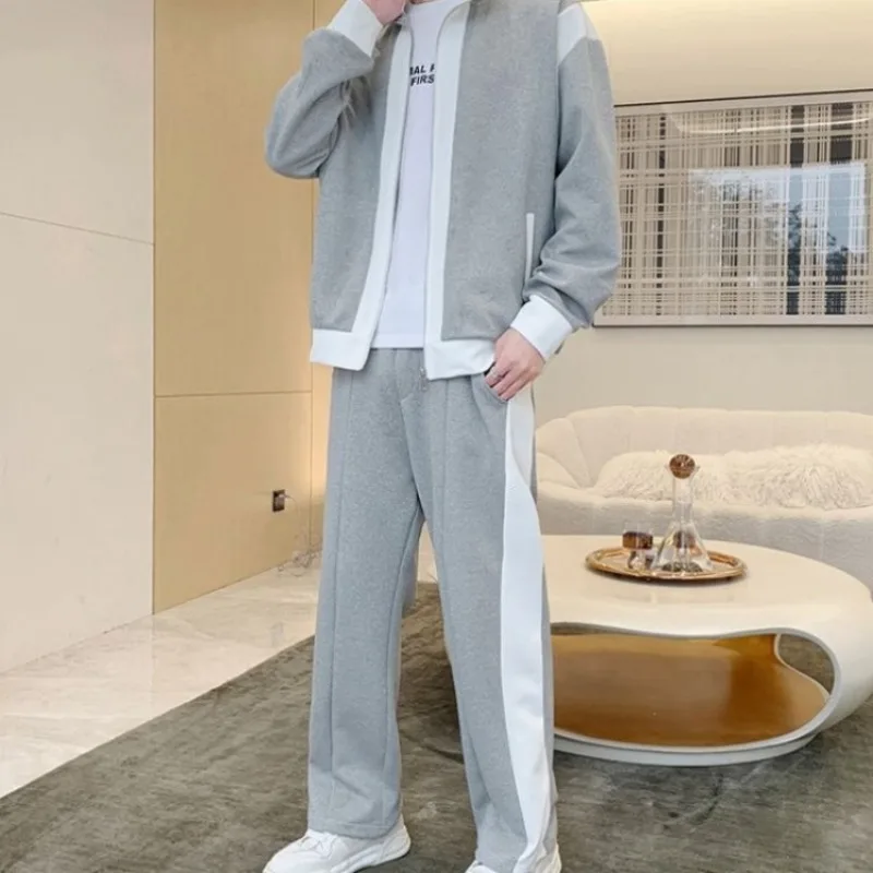 

Spring Autumn New Men's Casual Color Block Sports Set Rugged Handsome Hoodie Sweatpants Outfit