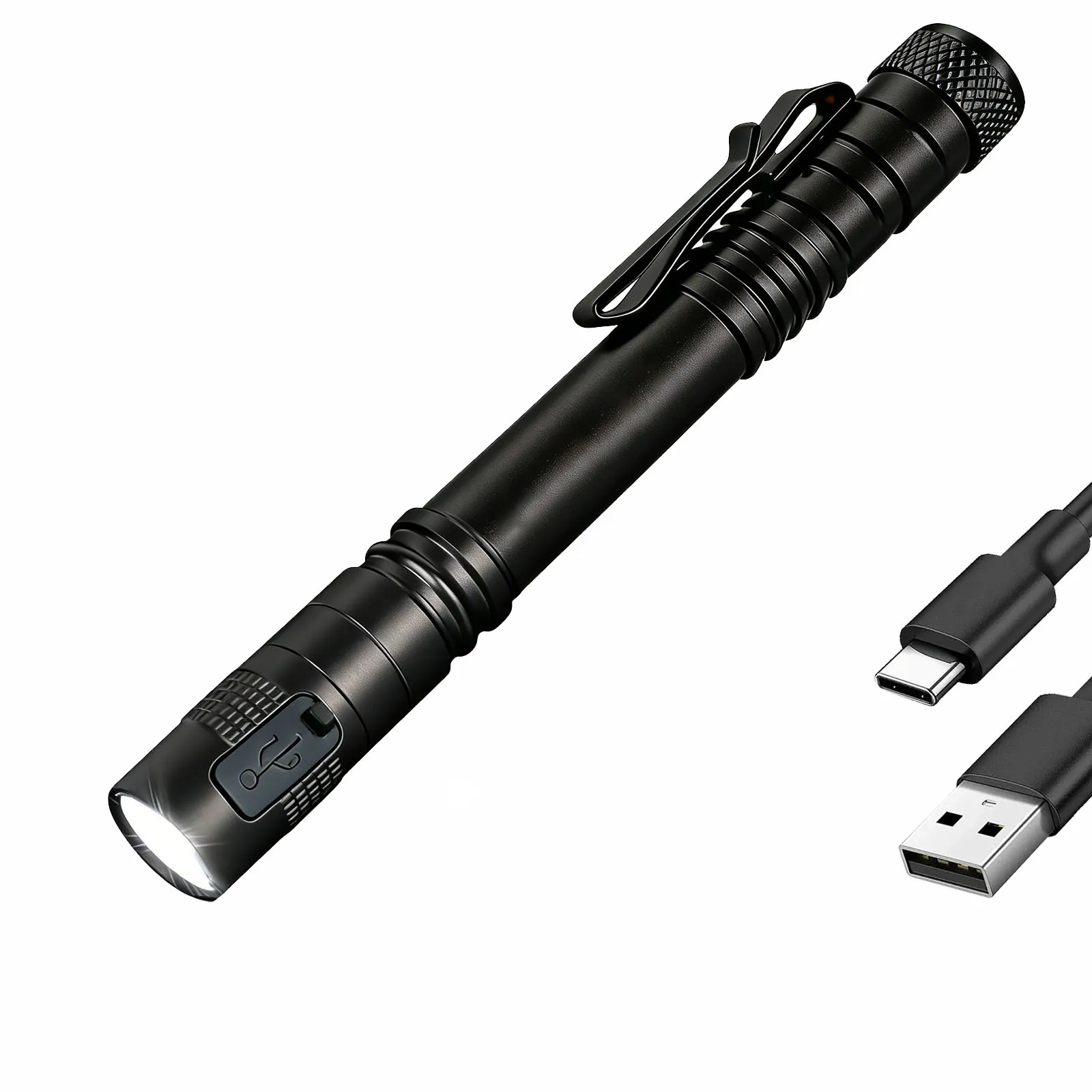 TOPCOM EDC Pro Tactical Pen Flashlight Rechargeable 5W LED 450lm Powerful Clip-on Cap Penlight Waterproof Portable Mini Lamp