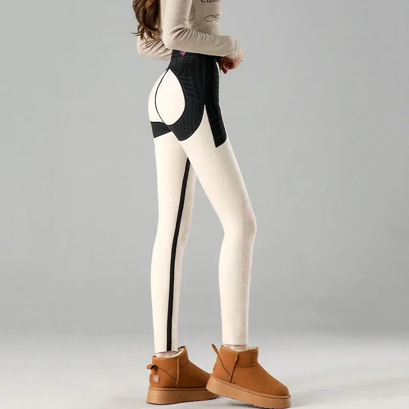 เลกกิ้งผู้หญิงสีดำ ผ้าหนา ยืดหยุ่น กระชับรูปร่าง ยกสะโพก เหมาะสำหรับโยคะ ใส่ในฤดูหนาว มีซับในขนแกะ