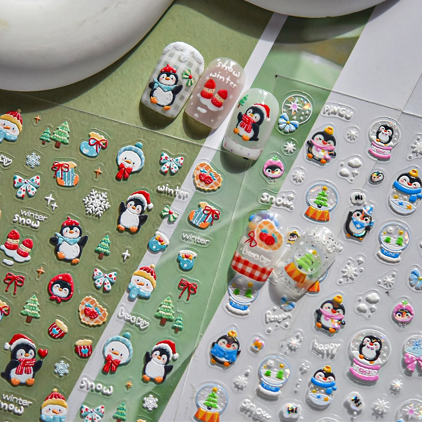 

Christmas Tree Penguin Snowman Santa Claus Bowknot Glove Winter Snowflake Crystal Ball Elk Bear Nail Art Stickers Manicure Decal