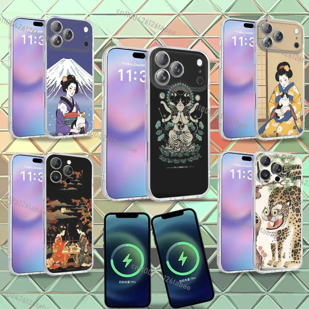 

Cool Japanese Kimono Cat For iPhone 17,12,11,14,13,15,16,Plus,Air,Pro,Max,E,Mini for Magsafe Magnetic Frosted Phone Case