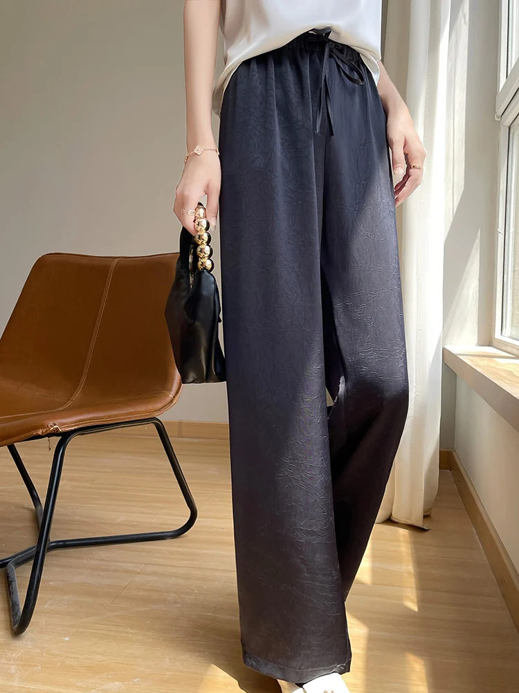 High Waist Draped Wide Leg Pants Women's Slimming Casual Triacetate Satin Narrow Straight Tube Pants Summer Cool Pants
