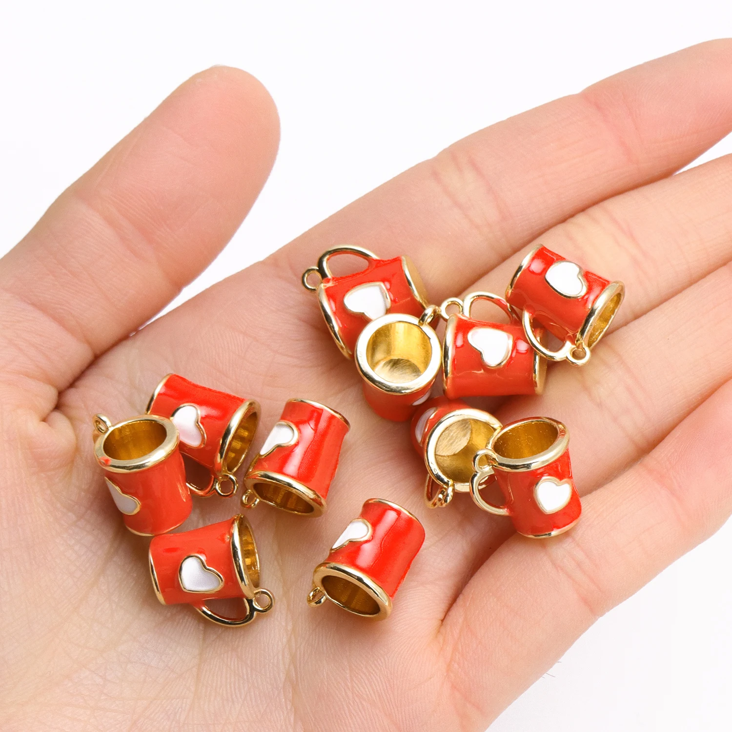 6Pcs Colorful Enamel Tea Cup Pendant Necklace 3D Art Coffee Cup Alloy Charms For Design Jewelry Handmade Diy Decoration