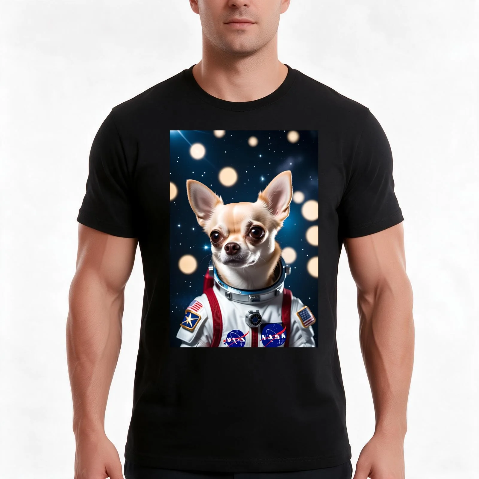 Astronaut Chihuahua, Space Animals Collection! Galaxy BG T-Shirt, Summer Casual Cotton Tee, Oversized Streetwear Tops