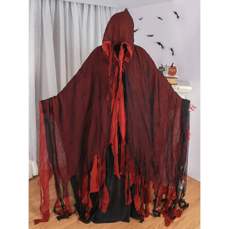 1pcs Spooky Ripped Edge Polyester Reaper Cloak Loose Cut Perfect For Halloween Photoshoot Escape Room Performance Parade Costume