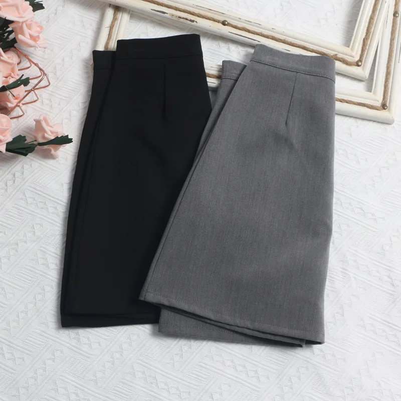 Chic Solid Color High Waist Slim Fit Suit Fabric Half Skirt Summer Basic Style Anti Exposure A Line Bodycon Mini Skirt8615
