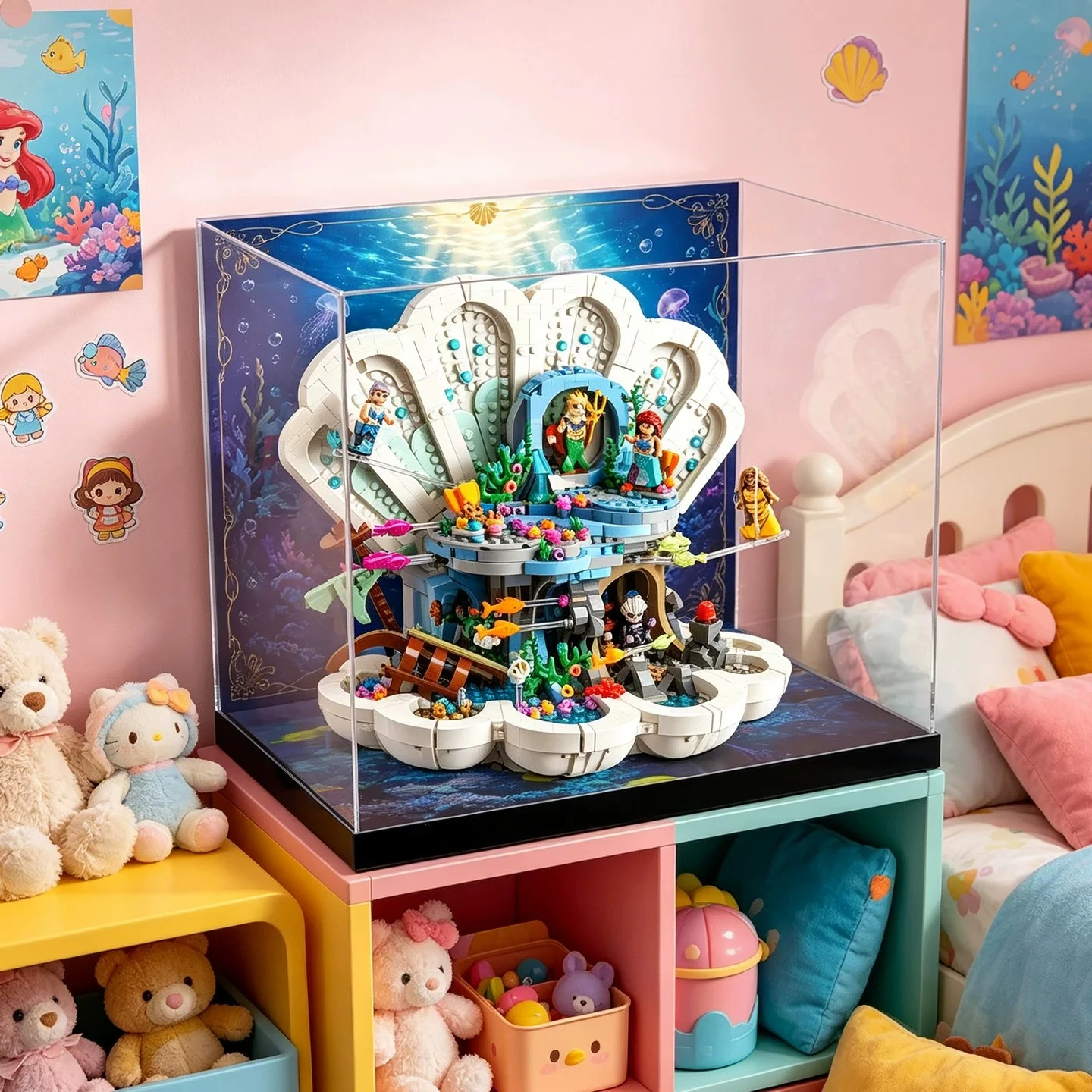 High-definition transparent display case with premium dustproof function, suitable for LEGO 43225 The Little Mermaid Shell