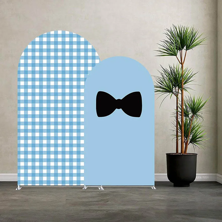 Mehofond مخصص 2-الجانب الأزرق منقوشة القوس بوس بنين حفلة عيد ميلاد استحمام الطفل غطاء كيارا قوس جدار خلفية ديكور خلفية #2