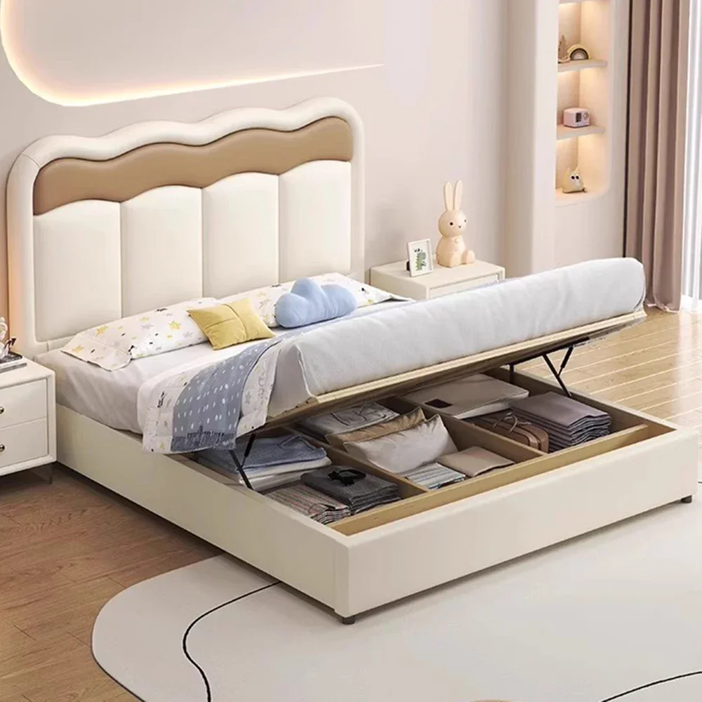 

Minimalist White Queen Bed Frame Storage Headboard King Size Multifunctional Luxury Design Perfect Modern Cama Casal Home Decor