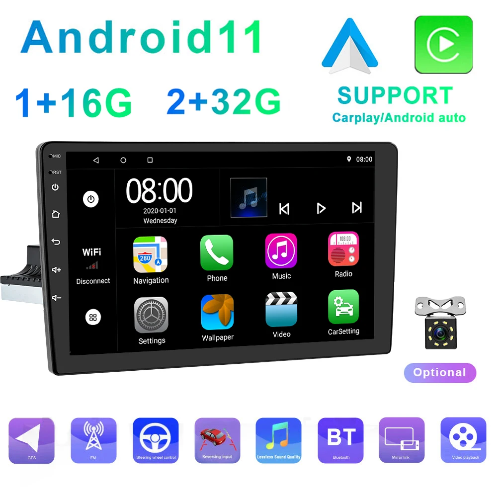 Reako Stereo FM Radio Apple Carplay Android Auto Touch Screen 9'' 10'' 1 Din Android  Multimedia Car Player