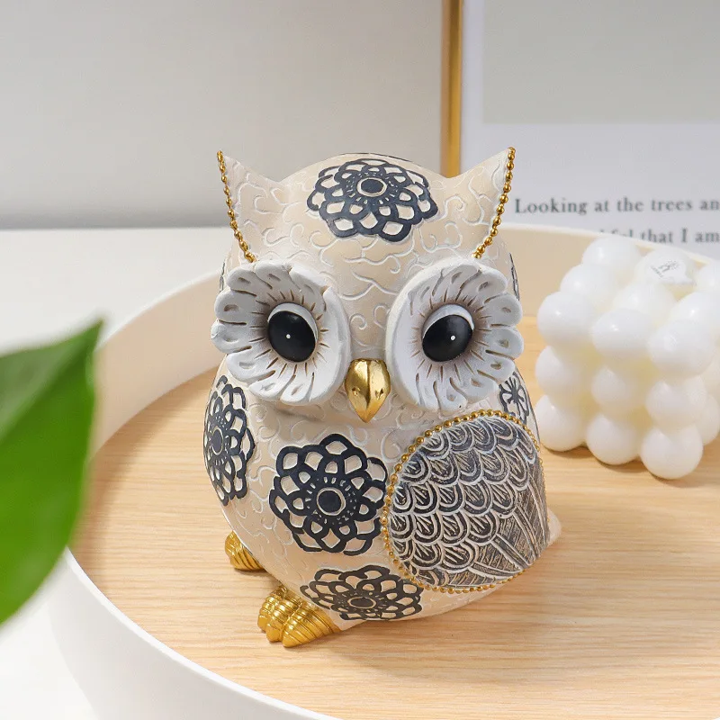 Resin Owl Statue Home Decor Accents Owl Decor for Bookshelf Bedroom Living Room Office Table Desk Mantle TV Stand Boho Decor