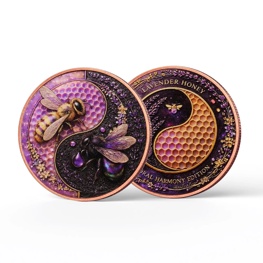 2026 Bee Copper Coin Challenge Coin Yin-yang Bee Design 2D Double-Sided Print Friendship Gift for Women, Men & Coworkers