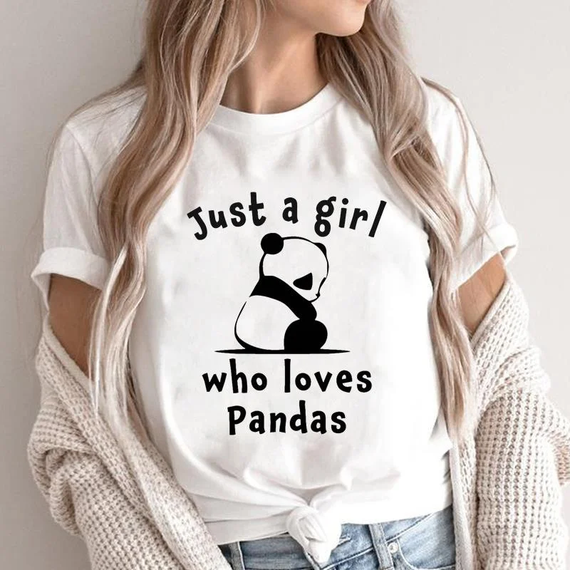 Odzież Letni top z krótkim rękawem Kobiety Panda Śmieszny trend 90s Odzież damska Podstawowa koszulka z nadrukiem Graficzne koszulki Topy T-shirt
