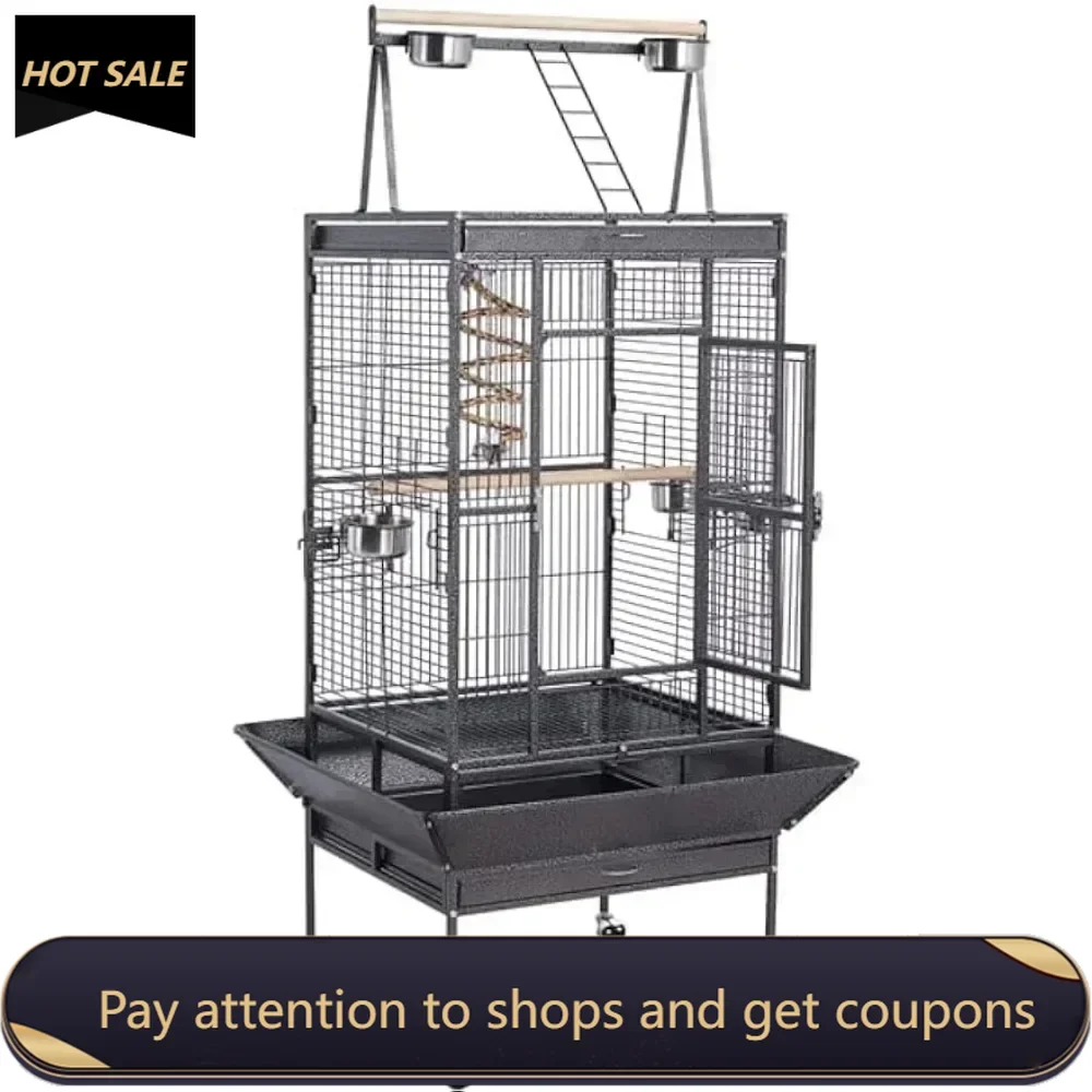 

69-inch Wrought Iron Rolling Large Parrot Bird Cage for African Grey Small Quaker Backpack Cages & Accessories Hummingbird Aves