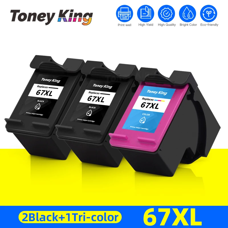 Cartucho de tinta para HP Deskjet, substituição para impressora HP, 67, 67XL, 1225, 2732, 2752, 2755, 4158 Plus, 4140, 4152, 4155, 4158, ENVY 6052, 6055