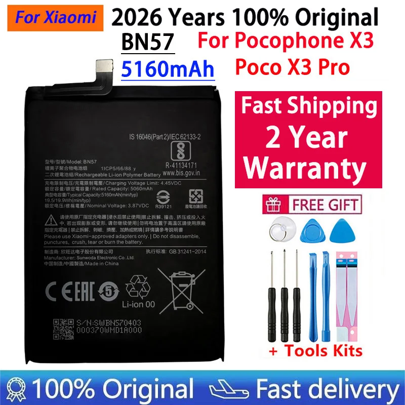 2026 Years Original Battery For Xiaomi Mi Mix 1 2 2S 3 4 Mi 11 Mi11 Lite Ultra Poco X3 F3 Redmi K40 10T 11T Pro Batteries